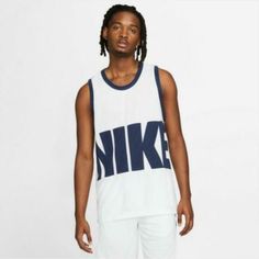 Nike Dri-Fit Basketball Jersey Tank Top New With Tag's Nike Id: Da1041-100 Msrp $40 Any Questions Please Ask Before Purchasing Fast Shipping With Tracking B77 Focus On Basketball's Fundamentals With This On-Court Staple. The Nike Men's Dri-Fit White Basketball Jersey Sets You Up With Lightweight, Breathable Performance Fabric. It's Embellished With A Large Cut-And-Sew Nike Design Across The Front. Lightweight Performance Fabric Gives A Relaxed And Breathable Feel. Dri-Fit Technology Helps Stay D Nike Basketball Jersey, Basketball Tank Tops, Nike Design, Nike Fit, Nike Fashion, Nike Basketball, Nike Store, Mens Basketball, Basketball Jersey