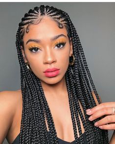 Half Cornrows, Woman Hairstyles, Jumbo Box Braids, Baddie Outfit, Goddess Braids Hairstyles, Girls Hairstyles Braids