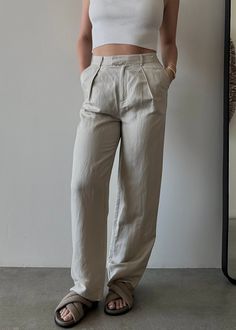 Trouser style linen pants fit for spring and summer. Fit: Regular fit, take your true size. Model is 5'9" and wearing a size small. Fixed waistband with belt straps. Materials + Care: 55% linen 45% viscose. hand wash cold and air dry followed by light iron or steam. Return Policy Linen Pants Fit, Style Linen Pants, Pants Fit, Trouser Style, Linen Pants, Workout Pants, Bottoms Pants, Air Dry, Steam