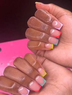 Types Of Nails To Get At Salon, Colourful Acrylic Nails, Square French, Fake Nails Designs, Nail Salon Design, Hard Nails, Colored Acrylic Nails, Girly Acrylic Nails, French Tip Acrylic Nails