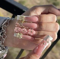 Long Nail Designs With Charms, Long Nail Inspo Baddie Design, Moss Nails Acrylic, Nails Acrylic Bow, Floral Nails Acrylic, Special Occasion Nails, Fairy Core Nails, Nails Feminine, Almond Christmas Nails