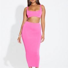 Far From Bae-Sic Skirt Set From Naked Wardrobe. Fitted Pink Maxi Skirt For Day Out, Fitted Pink Maxi Skirt For Vacation, High Waist Pink Maxi Skirt For Beach, Pink High Waist Maxi Skirt For Beach, Pink Skirt And Crop Top, Pink Skirt Set, Skirt And Crop Top, Crop Top Set, Naked Wardrobe