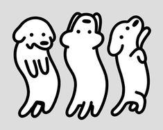 three black and white cartoon dogs with their heads in the shape of an ooze