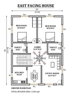 the floor plan for an east facing house