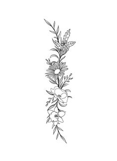 a black and white drawing of flowers