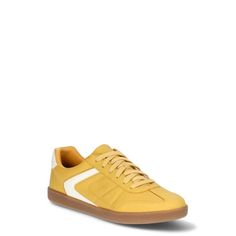 Casual, everyday cool is one step away with these Sport Sneakers from No Boundaries. A low-top sneaker with flat laces completes and elevates any casual look. The best part? Expect all day comfort with memory foam underfoot. Only at Walmart. Size: 9.5.  Color: Yellow.  Gender: male.  Age Group: adult.