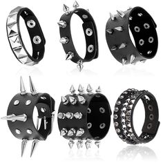 PRICES MAY VARY. Bracelet Set: The package comes with a set of 6 punk leather bracelets, each bracelet is different from the other, which contains single-layer, double layers, and triple layers cuff bangles, enough quantity and style to satisfy your various needs, you can choose to wear different style every day or share with your best friends. Punk Style: Goth bracelets are designed with different shapes of inlays such as rivets, small round clasps, and rivets of different sizes and lengths, lo Piercing Reference, Goth Bracelets, Studded Bracelet, Men Halloween, Wrap Bangles, Leather Rivets, Black Leather Bracelet, Leather Cuffs Bracelet, Leather Bracelets