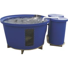 a large blue tub filled with water on top of a white background