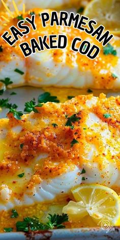 an image of baked fish with parmesan and lemon