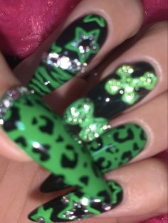 Nails With Animal Print, Gyaru Nails, Goth Nails, Unique Acrylic Nails, Bling Acrylic Nails