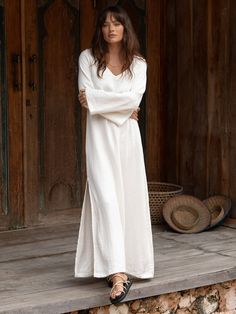 Cielo Ramie Dress Ivory Side Splits, Blanket Stitch, Women's Dresses, The Label, Dress Making, Length Sleeve, Full Length, Maxi Dress, Trim