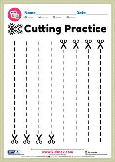 a cutting practice sheet with scissors on it