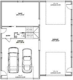 the floor plan for a two car garage