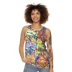 -Pop art Unisex Tank Top  -original outsider cartoon art tank -colorful funky gift for art lovers  -comic and whimsical print tank top  -artsy gift idea This detailed original pop cartoon art work was created by my teenage son Jack! Jack recently graduated from High School and will be majoring in Art Animation. Jack was voted "Most Artistic Male" by his senior class and loves to draw or doodle on everything he gets his hands on. Jack is incredibly intelligent, Artistic and knows more about music than anyone I know! He's an amazing young man who is well liked by everyone who knows him and especially loved by his family! Thank you for supporting Jack! Check out my shop  etsy.com/shop/LuluandSamCo   Made with 100% polyester, this unisex tank top keeps things laidback and breezy thanks to its Teenage Son, Artsy Gift, Funky Gifts, Jack Jack, Art Animation, Print Tank Top, About Music, Gifts For Art Lovers, Art Colorful