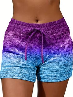 New Spring/Summer European And American Women's Fashionable Gradient Color Sports Shorts On Trendy Streets Purple Casual   Knitted Fabric Plain,All Over Print Track Shorts Medium Stretch  Women Clothing, size features are:Bust: ,Length: ,Sleeve Length: Purple Bottoms With Built-in Shorts For Yoga, Purple Short-length Summer Activewear, Purple Activewear With Built-in Shorts And Stretch, Casual Purple Moisture-wicking Athletic Shorts, Purple Sportswear Bottoms With Built-in Shorts, Track Shorts, Sports Shorts, Fashion Hacks Clothes, American Women