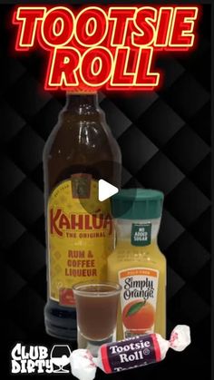 an ad for the kohlup coffee house with two bottles and one glass filled with liquid