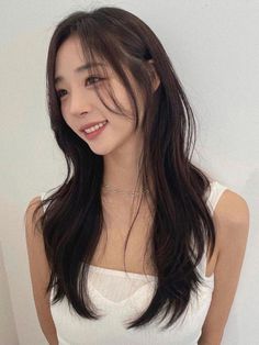 Curtain Bangs Long Hair Layers Straight Hair Asian, Curtain Side Bangs Long Hair, Korean Side Bangs Medium Hair, Korean Curtain Bangs Long Hair Tutorial, Korean Front Haircut, Hush Cut With Side Bangs, Korean Long Bangs, Korean Side Bangs Long Hair, Side Bangs Asian