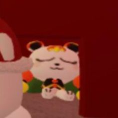 an animated image of a white bear in a red room