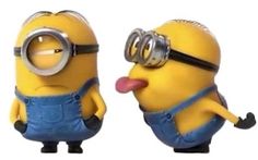 two minion characters with their mouths open, one sticking out tongue and the other wearing overalls