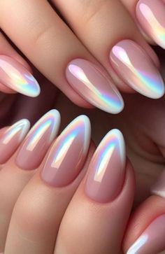 Almond Nails Gradient, Pink Ombre Almond Acrylic Nails, Almond Nails Pink And White Ombre, Nails Acrylic Ombre, Almond Shape Pink And White Ombre, Airbrush Nails Ombre Pink, Irridescent Nails, Acrylic Ombre, Finger Paint