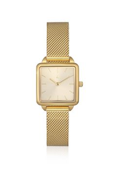 Chic and feminine watch with a golden mesh strap. All of our watches are exclusively designed by Shlomit and manufactured as a limited edition. The body of the watch is made of Stainless Steel which is strong and durable, with a brushed golden finish, covered with mineral glass. The watch strap is made of metal. The Mechanism is Japanese QUARTZ. The watch is water resistant but in order to protect the strap over time, we do not recommend bathing with it regularly. The watch comes with a one year Rectangle Watch, Golden Watch, Slim Watches, Black Color Combination, Metal Straps, Girl Jewelry, Watches Women Fashion, Square Watch, Women Wrist Watch