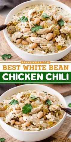 Craving some yummy comfort food? Here's a hearty dinner recipe for white chili! This homemade soup is also a simple game day recipe you'll want to double and triple for a crowd. Creamy and flavorful, this is the BEST White Bean Chicken Chili! Easy White Bean Chicken Chili, Easy White Chicken Chili, Chicken Chilli, White Chicken Chili Slow Cooker