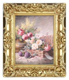 a painting of flowers in a gold frame