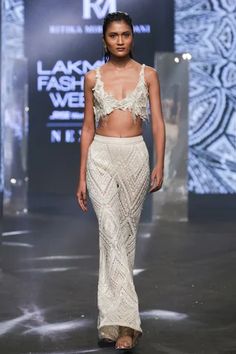 Shop for Ritika Mirchandani Ivory Net Hazel Floral Applique Bustier And Pant Set for Women Online at Aza Fashions Ritika Mirchandani, Pleated Saree, Blouse Yoke, Net Embroidery, Floral Bustier, Embroidery Floral, Lakme Fashion Week, Pattern Embroidery, How To Hem Pants