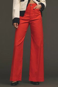 The Colette Full-Length Wide-Leg Pants by Maeve | Anthropologie Julia London, Seeing Is Believing, Linen Pants Outfit, Orange Fits, Orange Pants, Pants Outfits, Red Pants, Fall Looks, Cozy Living