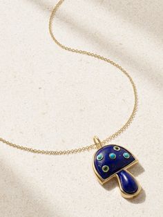 Brent Neale's 'Down the Rabbit Hole' collection is born out of the designer's fascination with  Alice in Wonderland  - the pendant on this 'Mini Mushroom' necklace is inspired by the psychedelic ones she eats in the film. Handmade from 18-karat gold, it's strung on a delicate 16-inch chain and inlaid with lapis lazuli and tiny turquoise and emeralds. Designer Yellow Gold Necklaces With Polished Finish, Designer Yellow Gold Polished Necklace, Designer Yellow Gold Necklace With Polished Finish, Designer Cabochon Jewelry As A Gift, Designer Cabochon Jewelry As Gift, Designer Cabochon Jewelry For Gifts, Designer Cabochon Jewelry Gift, Designer Polished Finish Necklace Gift, Designer Gold Jewelry With Cabochon