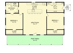 the floor plan for a two bedroom cabin