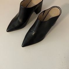 New, Never Worn Marc Fisher Leather Heeled Mules. Size 8.5 Black Shoes Heels, Marc Fisher, Mule Clogs, Mules Shoes, Shoes Black, Black Heels, Leather Heels, Heeled Mules, Clogs