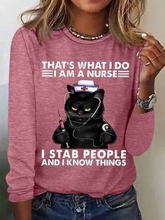 Nurse Black, Cat Text, I Am A Nurse, Women's Outfits By Occasions, Nursing Notes, Text Print, Blue Cat, Graphic Top, Black White Pink