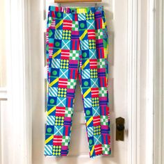 Shinestry Sz 33/34 Pant Colorful Pattern Classic Golf Pant Zippy Crazy Golfer The Neon Pastel Maritime Flags, Tho. Excellent Unworn Condition. From Flat: Waist: 17” From Flat Rise: 11” Inseam: 33.5” Multicolor High-waisted Cotton Pants, Multicolor Stretch Straight Leg Pants, Casual Blue Bottoms With Vibrant Print, Multicolor Casual Bottoms With Retro Print, Casual Multicolor Bottoms With Retro Print, Multicolor Printed Straight Leg Pants, Vibrant Blue Bottoms For Spring, Vibrant Blue Spring Bottoms, Retro High-waisted Multicolor Pants