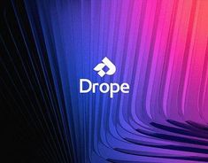 the drope logo is displayed on an abstract background with wavy lines and shapes in purple, pink, blue, and red