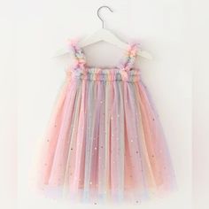 Nwt Star And Moon Tulle 2t Rainbow Dress Tulle Party Dress, Summer Outfits Kids, Girl Rainbow, Party Kleidung, Rainbow Dress, Dance Skirt, Sparkle Dress, Girls Summer Outfits, Flower Girl Dress