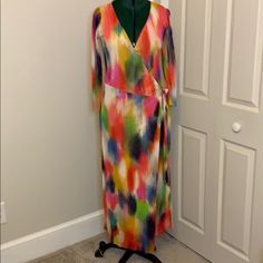 Beautiful Perfect For The Summer Dress! Multicolor A-line Maxi Dress For Cocktail, Spring Evening Maxi Wrap Dress, Spring Cocktail A-line Wrap Dress, Multicolor Evening Maxi Dress For Spring, Fitted Multicolor Maxi Dress For Cocktail, Chic Multicolor Maxi Dress For Cocktail, Multicolor Long Dress For Cocktails, Multicolor Long Dress For Cocktail, Multicolor Long Dress For Cocktail Occasions