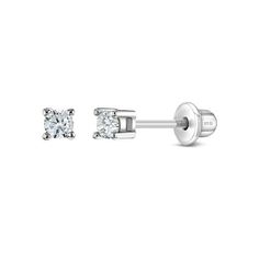 These tiny cubic zirconia screw back earrings for baby girls and young girls are delicate and striking. They feature a tiny 2mm round cubic zirconia in your choice of pink or clear. These screw back earrings have safety screw backs for extra comfort and security, ensuring your child's earrings are kept safely and comfortably in place. They are made of 925 sterling silver, a naturally hypoallergenic fine metal, which is perfect for children with sensitive ears. These classic earrings make a beaut Baby Earrings, Future Children, Classic Earrings, Kids Earrings, Affordable Gifts, Screw Back Earrings, Sensitive Ears, Beautiful Gift Boxes