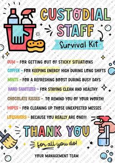 a poster with the words, thank you for getting out of sticky situation and cleaning supplies