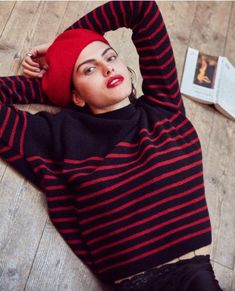 Red and black striped cashmere jumper - Sweaters WOMAN Style Rock Chic, Red Beret, Modern Clothing, Les Couples, Style Rock, Rock Chic, Cashmere Jumper, The Kooples, Modern Outfits