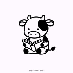 a cow reading a book while sitting down