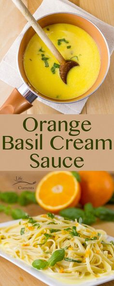 an orange basil cream sauce in a bowl