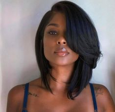 Layer Hairstyles For Short Hair, Bob Hairstyles For Black Women Asymmetrical, Angled Bob Hairstyles Black Women, Black Women With Bobs Shoulder Length, Black Hair Styles Medium Length, Long Bob Hairstyle Black Women, Medium Length Haircut On Black Women, Layered Bobs Black Women, Sew On Wig Black Women