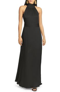 Sachin & Babi Kayla Halter Gown | Nordstrom Black Floor-length Gown With Pleated Bodice, Black Floor-length Dressy Maxi Dress, Black Midi-length Halter Dress For Formal Occasions, Black Floor-length Halter Evening Dress, Fitted Floor-length Black Mother Of The Bride Dress, Sachin Babi, Halter Gown, Trumpet Gown, One Shoulder Gown