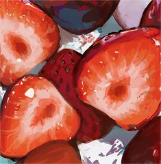 an abstract painting of apples and plums