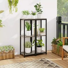 an indoor plant stand with plants on it