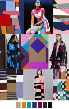 a collage of different colors and patterns on the same color scheme as well as women's clothing