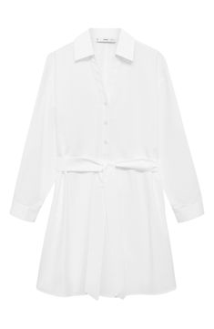 Move stylishly from work to weekend in this crisp poplin shirtdress updated with a defining tie belt. Front button closure Spread collar Long sleeves with button cuffs Removable tie belt 100% cotton Machine wash, line dry Imported Spring Workwear Shirt Dress With Spread Collar, Spring Shirt Dress With Spread Collar For Work, Chic Business Shirt Dress With Spread Collar, Classic Shirt Dress With Spread Collar For Business, Spring Business Casual Shirt Dress With Spread Collar, Spring Collared Shirt Dress For Work, Spring Business Casual Belted Shirt Dress, Summer Shirt Dress With Belted Cuffs For Daywear, Chic Collared Shirt Dress For Business