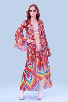 Jazzed Duster – BADINKA Flowy Open Front Printed Cover-up, Spring Beach Cover-up Duster, Festival Open Front Cover-up, Spring Beach Cover-up Duster Open Front, Fitted Long Cover-up For Festivals, Multicolor Flowy Wrap Cover-up, Fitted Red Summer Kimono, Spring Open Front Duster For Beach, Fitted Multicolor Summer Kimono