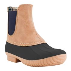 This preppy classic is now an in-style essential!  These fashionable Rocky Duck Boots let you navigate wet weather in comfort, thanks to the protective, attractive matte-finish rubber and faux suede uppers.  Goring on each side provides a gentle stretch for easier on/off.  A warm plaid-print lining and 7 3/4" tall shaft keeps you snug on chilly days.  Sturdy, seamless, oversized soles have no-slip treads and a fashionable 1/2" heel for a slight lift.  Rubber PVC and faux leather.  Available in B Duck Boot, Heeled Rain Boots, Wet Weather, Duck Boots, Style Accessories, Fashion Essentials, On Off, Wedge Boot, Faux Suede